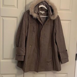 Ava & Viv Wool Coat with Faux Fur Lined Hood